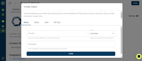 Step 3: Inviting a user to a team